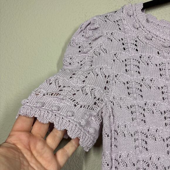 By Anthropologie Size Small Crochet Top Blouse Purple Lavendar Cotton - Picture 4 of 9